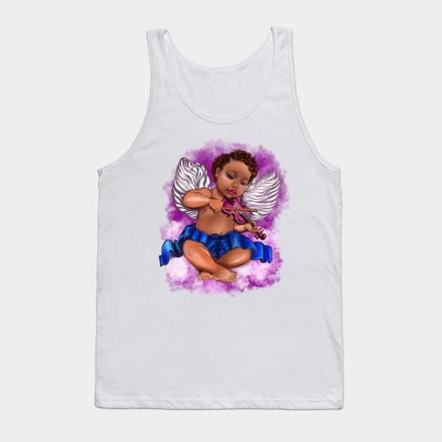 Black Angel playing the violin on a purple cloud- blissful Sun kissed curly haired Baby cherub angel classical art Tank Top by Artonmytee